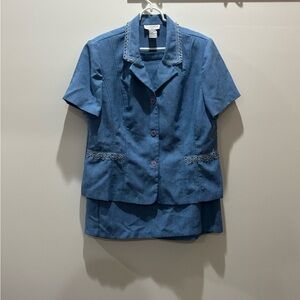 🐾 Beautiful Sag Harbor Blue Skirt Suit with beading details: Size 18 🐾